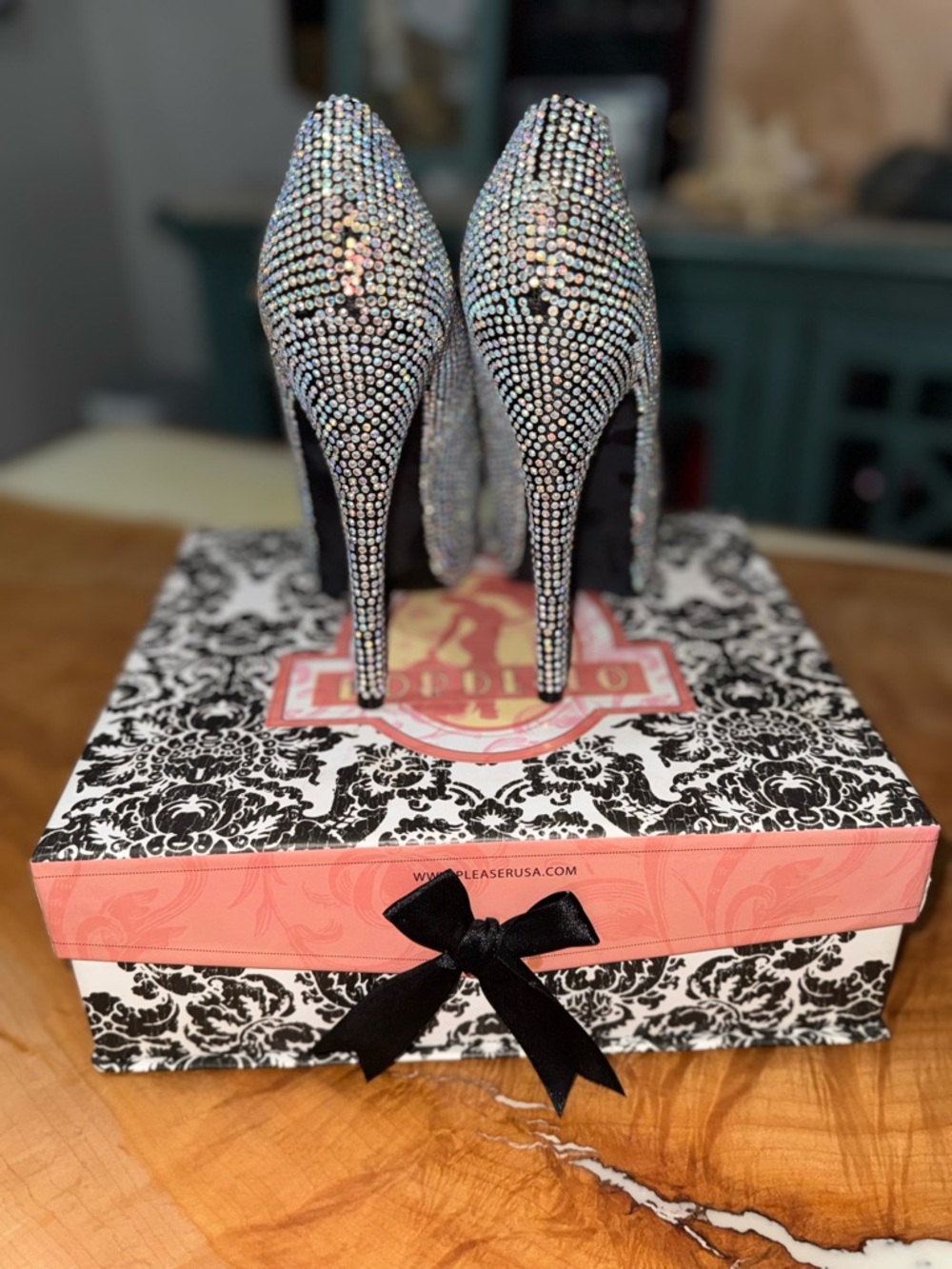 Bordello Rhinestone Crystal Platform Pumps - Picture 6 of 9